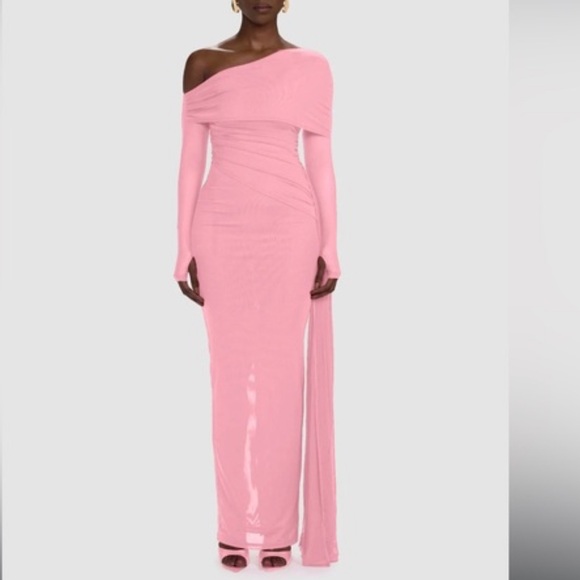 Chic Off-Shoulder Pink Long Sleeve Dress - Picture 1 of 1